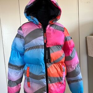Reason Multicolor Puffer Jacket in Pink, Blue, Gray, Orange